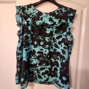 Worthington Black and Blue Floral Blouse
